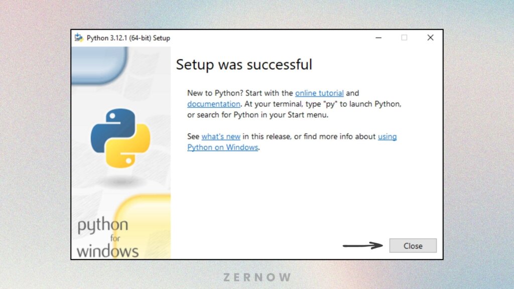 proses instalasi python windows selesai