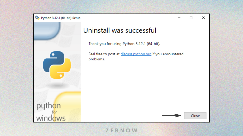 proses uninstall python windows selesai